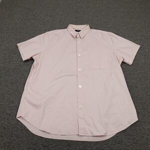Theory Shirt Mens XL Pink Short Sleeve Button Down Collared Pocket Casual Dress
